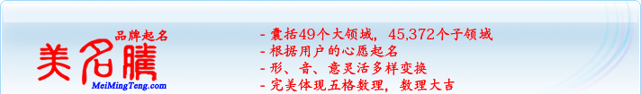 49個(gè)大領(lǐng)域，45,372個(gè)子領(lǐng)域；根據(jù)用戶的心愿起名；形，音，意靈活變換；完美體現(xiàn)五格數(shù)理